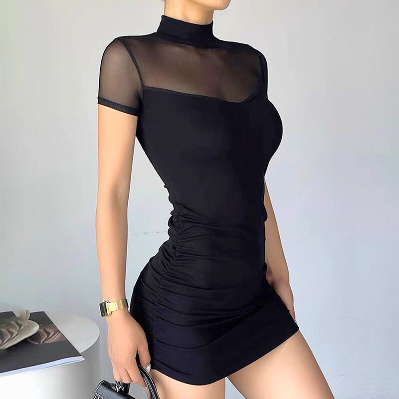 Mini Vestido Bodycon Style Feminino |  Malha Retalhos  de Festa Transparente